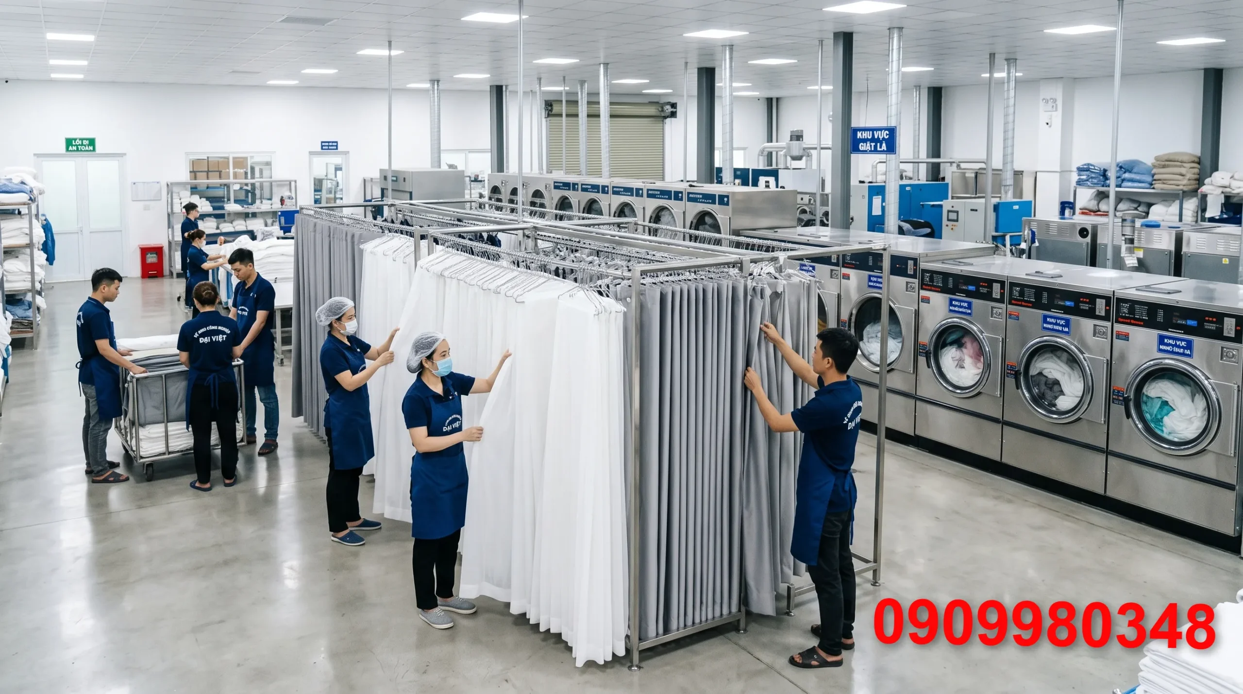 Xưởng giặt sấy rèm cửa uy tín với hệ thống máy móc công nghiệp hiện đại.