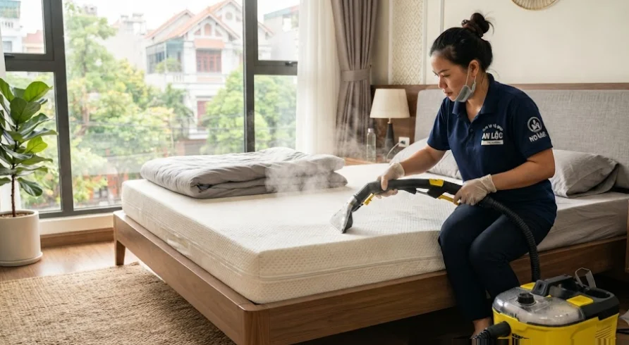 Giặt Nệm Cao Su Tại Nhà Thủ Dầu Một Trọn Gói Uy Tín - Khám phá công nghệ giặt nệm hơi nước nóng diệt khuẩn 99 phần trăm bảo vệ cấu trúc bọt hở